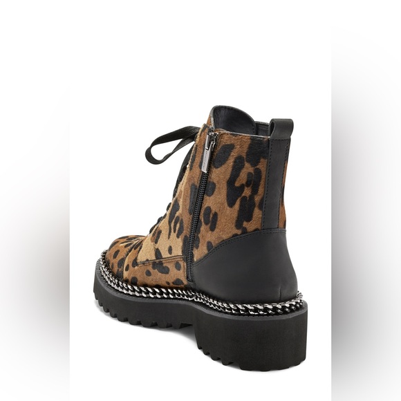 NWT NIB Vince Camuto Mindinta Calf Hair Combat Boot Leopard Print Brown Size 8 - Picture 3 of 10